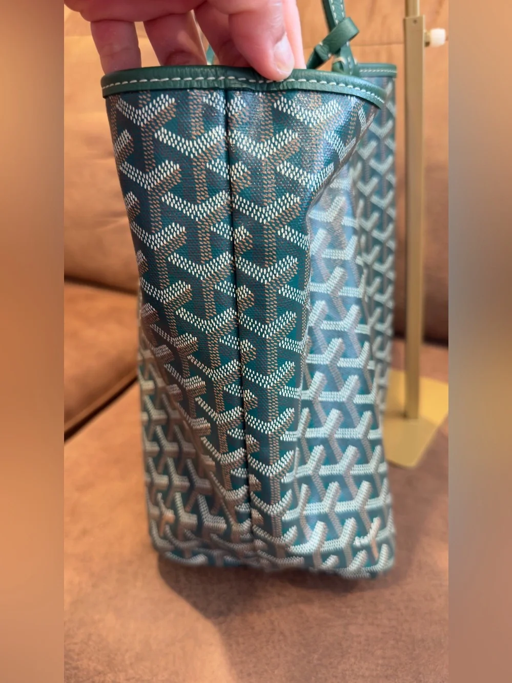 Goyard Green Patterned St. Louis Tote with Matching Pouch Size pm